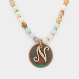 -N- Initial Monogram Pendant Natural Stone Long Necklace