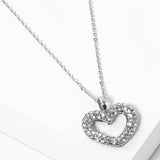 Stone Paved Open Heart Pendant Necklace