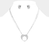 Crystal Rhinestone Pave Heart Cutout Round Pendant Necklace