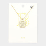 -B- Brass Metal Rectangle Initial Monogram Pendant Necklace