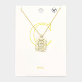 -C- Brass Metal Rectangle Initial Monogram Pendant Necklace