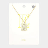 -E- Brass Metal Rectangle Initial Monogram Pendant Necklace