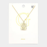 -G- Brass Metal Rectangle Initial Monogram Pendant Necklace