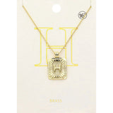 -H- Brass Metal Rectangle Initial Monogram Pendant Necklace