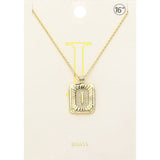 -I- Brass Metal Rectangle Initial Monogram Pendant Necklace