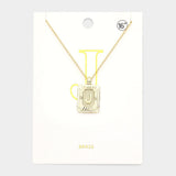 -J- Brass Metal Rectangle Initial Monogram Pendant Necklace