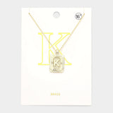 -K- Brass Metal Rectangle Initial Monogram Pendant Necklace