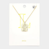 -L- Brass Metal Rectangle Initial Monogram Pendant Necklace