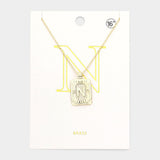 -N- Brass Metal Rectangle Initial Monogram Pendant Necklace