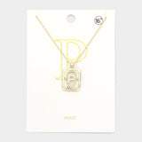 -P- Brass Metal Rectangle Initial Monogram Pendant Necklace