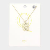 -Q- Brass Metal Rectangle Initial Monogram Pendant Necklace