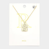 -R- Brass Metal Rectangle Initial Monogram Pendant Necklace
