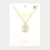 -T- Brass Metal Rectangle Initial Monogram Pendant Necklace