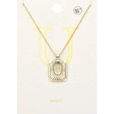 -U- Brass Metal Rectangle Initial Monogram Pendant Necklace