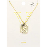 -V- Brass Metal Rectangle Initial Monogram Pendant Necklace