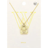 -W- Brass Metal Rectangle Initial Monogram Pendant Necklace