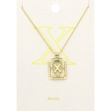 -X- Brass Metal Rectangle Initial Monogram Pendant Necklace
