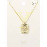 -Y- Brass Metal Rectangle Initial Monogram Pendant Necklace