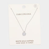 White Gold Dipped CZ Pave Pendant Necklace