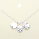 Stone Paved Butterfly Flower Pointed Disc Charm Pendant Necklace