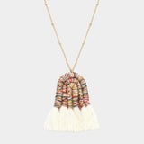 Thread Wrapped Pointed Tassel Pendant Long Necklace