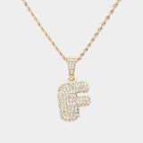 -F- Rhinestone Initial Monogram Pendant Brass Chain Necklace