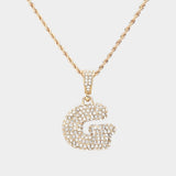 -G- Rhinestone Initial Monogram Pendant Brass Chain Necklace
