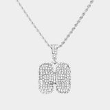 -H- Rhinestone Initial Monogram Pendant Brass Chain Necklace