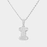 -I- Rhinestone Initial Monogram Pendant Brass Chain Necklace