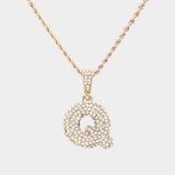 -Q- Rhinestone Initial Monogram Pendant Brass Chain Necklace