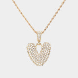 -V- Rhinestone Initial Monogram Pendant Brass Chain Necklace