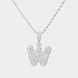 -W- Rhinestone Initial Monogram Pendant Brass Chain Necklace