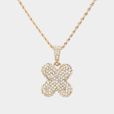 -X- Rhinestone Initial Monogram Pendant Brass Chain Necklace