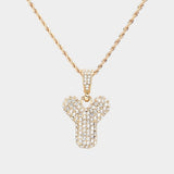 -Y- Rhinestone Initial Monogram Pendant Brass Chain Necklace