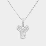 -Y- Rhinestone Initial Monogram Pendant Brass Chain Necklace