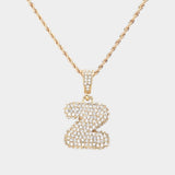 -Z- Rhinestone Initial Monogram Pendant Brass Chain Necklace