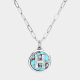 -H- Initial Monogram Turquoise Pendant Necklace