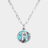 -R- Initial Monogram Turquoise Pendant Necklace
