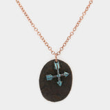 Oval Faux Leather Metal Arrow Pendant Necklace