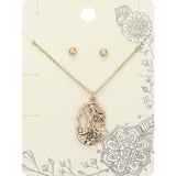 Stone Embellished Metal Woman Pendant Necklace