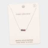 White Gold Dipped Cubic Zirconia Bar Pendant Necklace