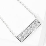 White Gold Dipped CZ Paved Bar Pendant Necklace