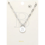 -B- Brass Metal Initial Monogram Lock Pendant Necklace