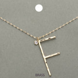 -F- Initial Monogram Brass Metal Pendant Necklace