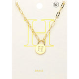 -H- Brass Metal Initial Monogram Lock Pendant Necklace