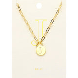 -J- Brass Metal Initial Monogram Lock Pendant Necklace