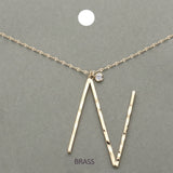 -N- Initial Monogram Brass Metal Pendant Necklace