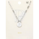-P- Brass Metal Initial Monogram Lock Pendant Necklace
