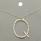 -Q- Initial Monogram Brass Metal Pendant Necklace