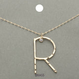 -R- Initial Monogram Brass Metal Pendant Necklace